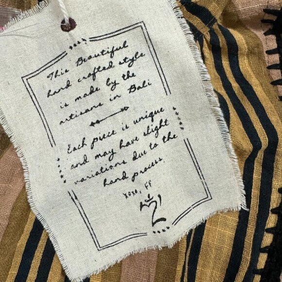 Free People Castaway Striped Button Front Long Sleeve Crochet Trim Boho Top Sz M - Picture 11 of 15